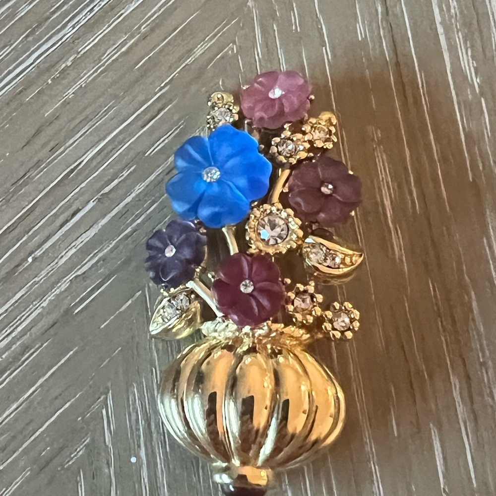 Trifari Blue and Purple Brooch with Floral Design